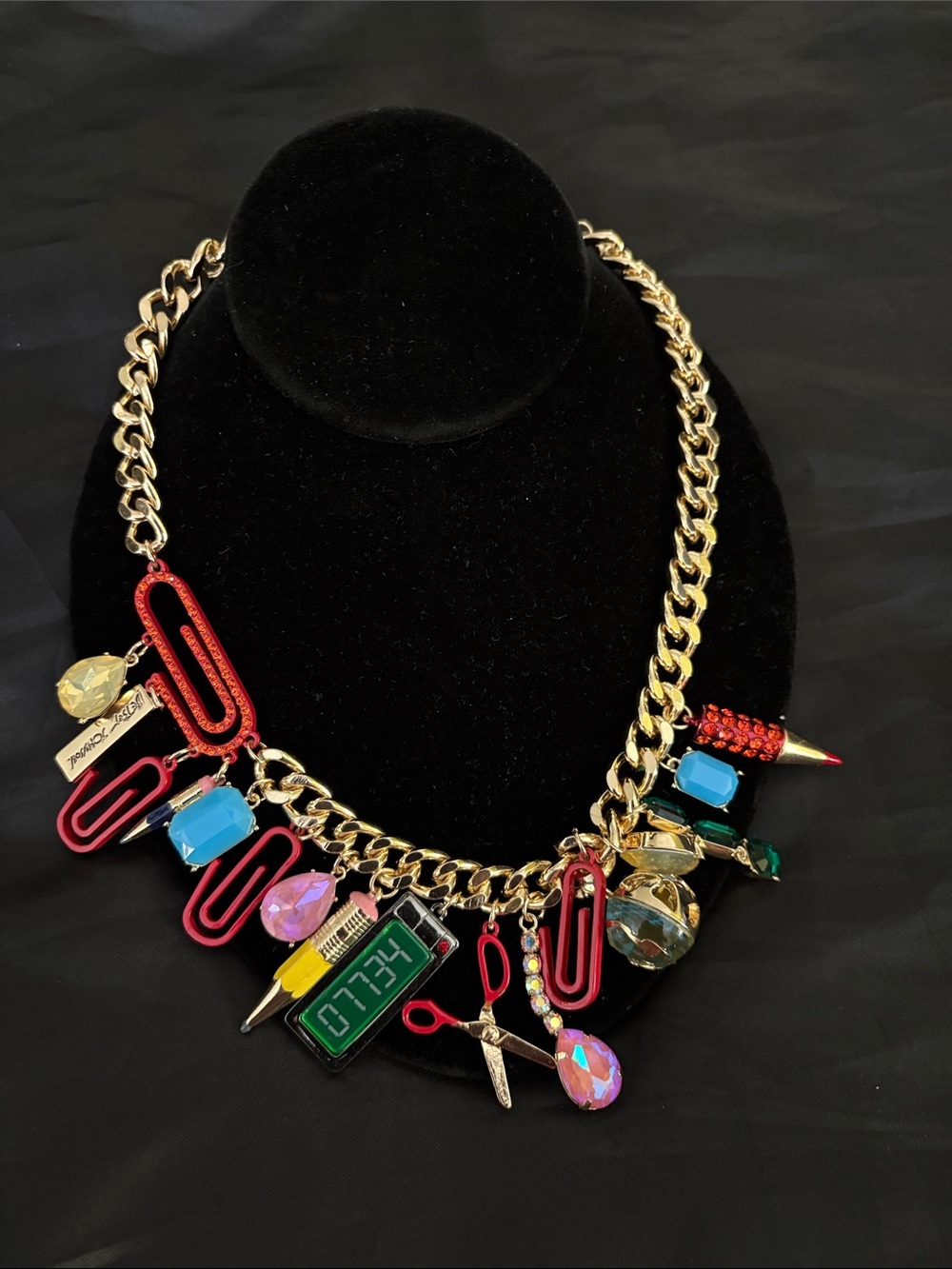 NWT Betsey Johnson Statement Charm Back to School Necklace Multicolor Accents